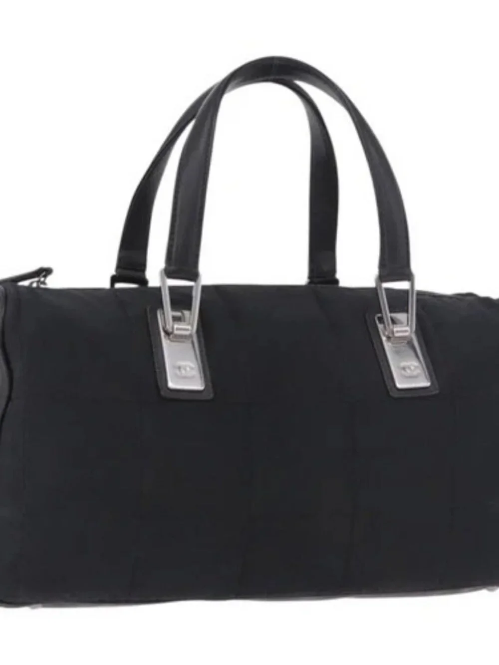 CHANEL Choco Bar Hand Bag Nylon Black Silver CC Auth 183944SAM